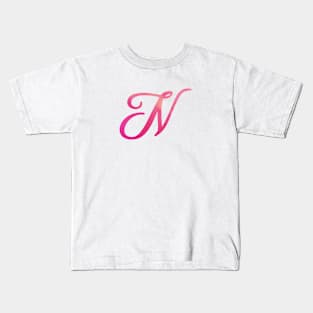 Letter N Monogram, Pink Color Personalized Design Kids T-Shirt